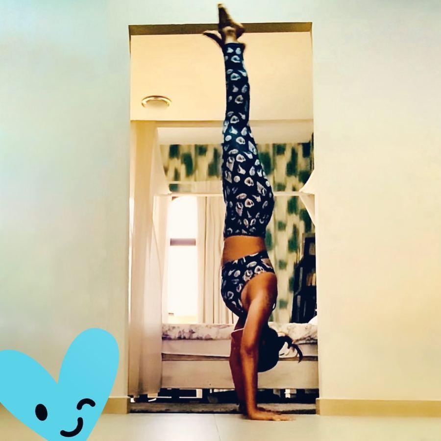 Aastha Chopra in Handstand, her first (Adho Mukha Vrksasana), Home, Dubai, May 2020