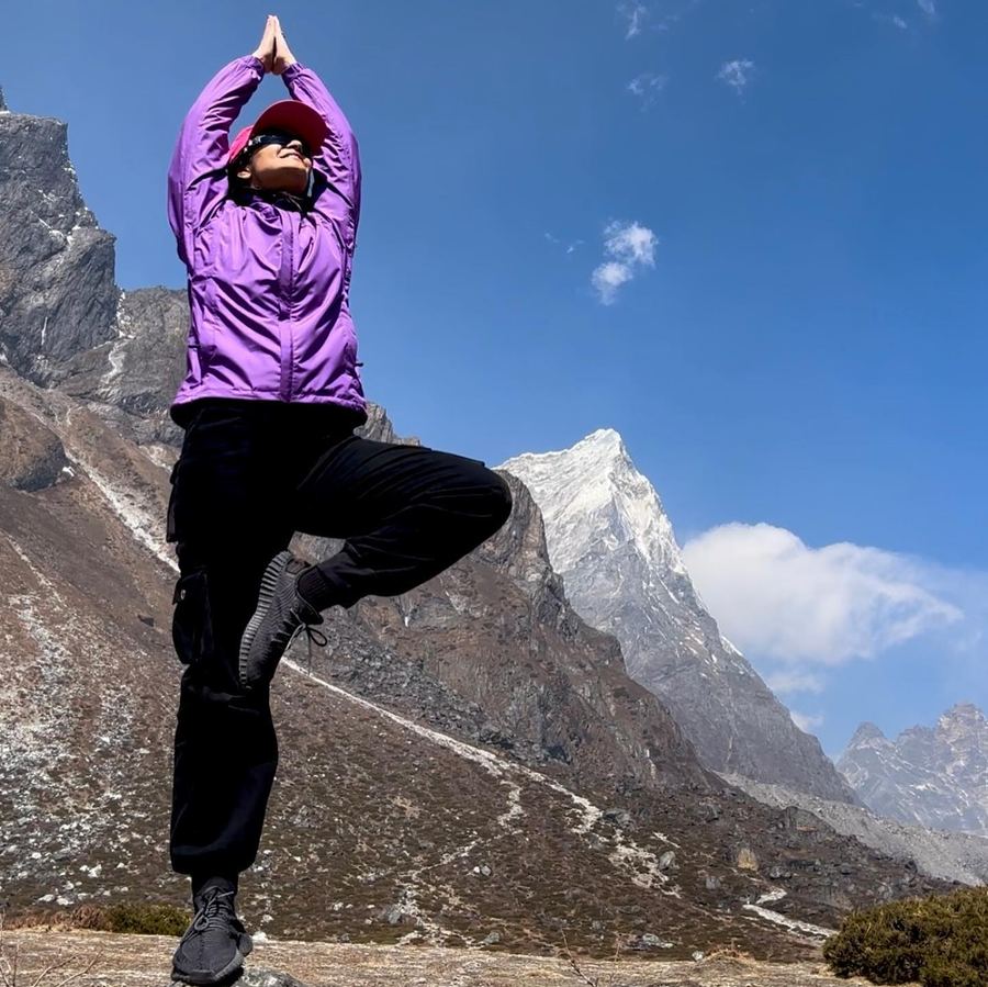 Aastha Chopra in Tree at 5,535 metres (Vrksasana), Kala Patthar, Nepal, April 2023