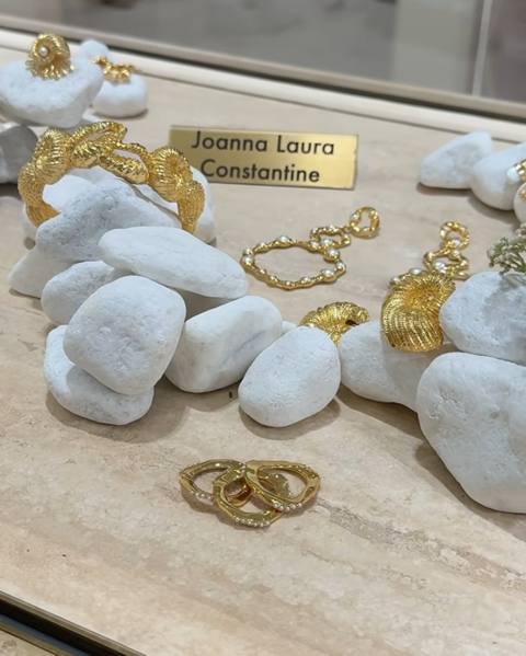 Joanna Laura Constantine's Feminine Waves launch at Etoile La Boutique, April 2025, shells and pearls rather than solitaires.