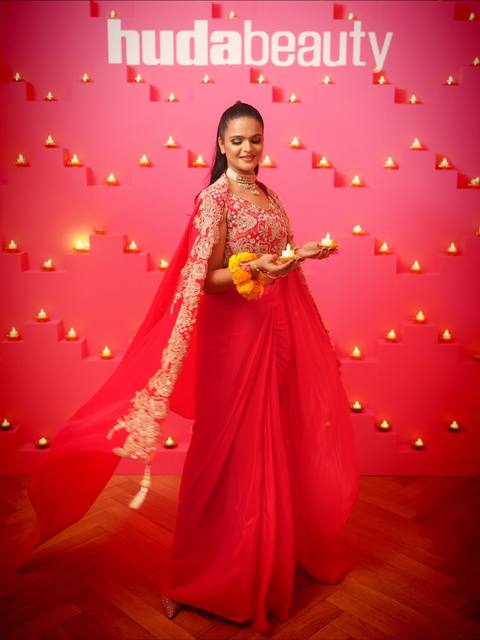 Diwali dinner hosted by Huda Beauty at Atrangi, wearing Pratap Sons Jaipur with Shop at TBE jewellery.