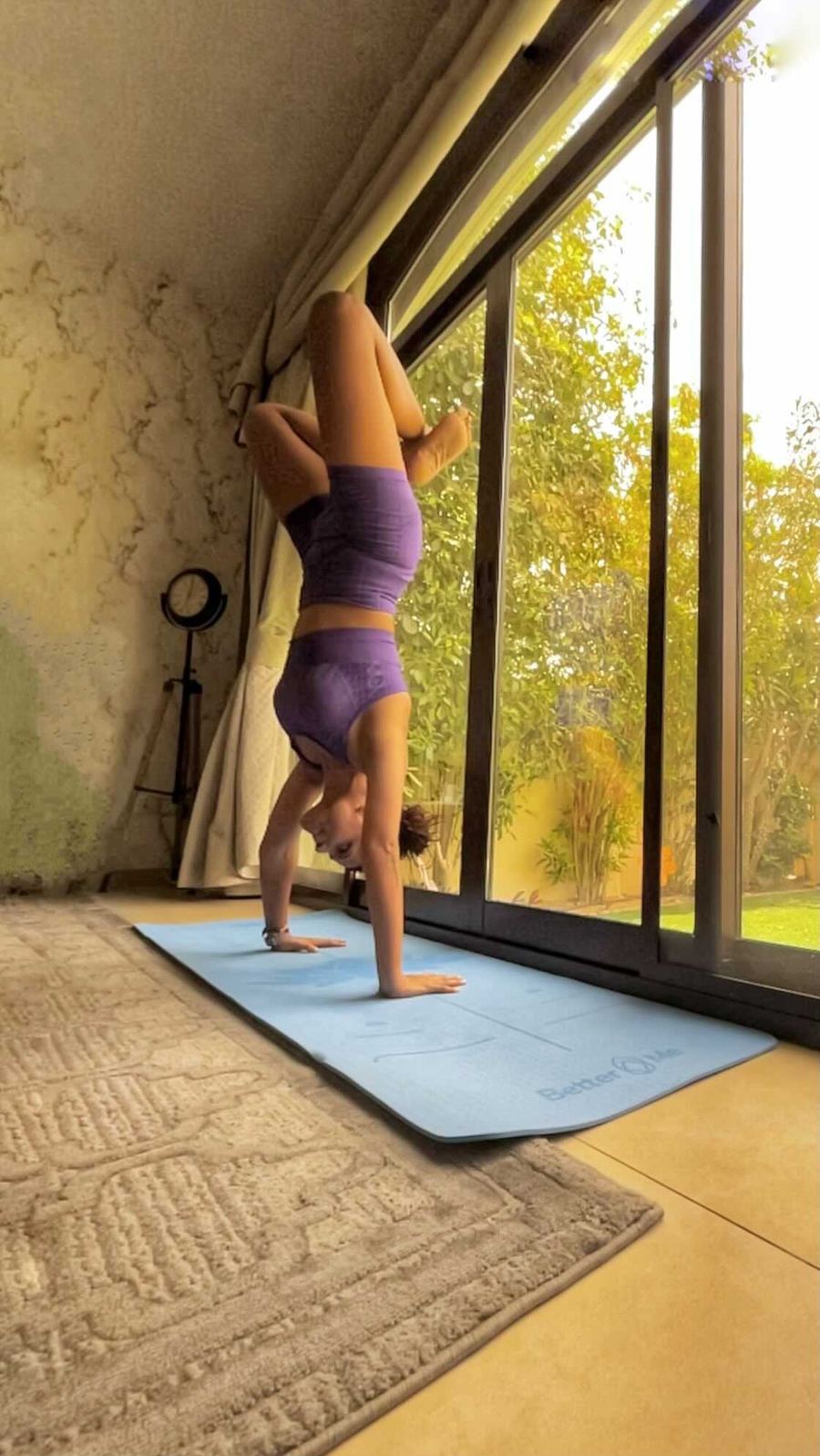Aastha Chopra in Handstand at the window (Adho Mukha Vrksasana), Home, Dubai, May 2021