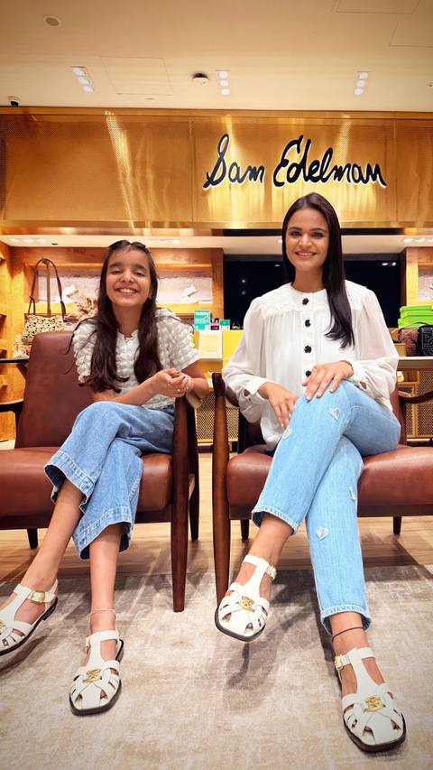 Mother and daughter in the same Sam Edelman shoes, two sizes apart.