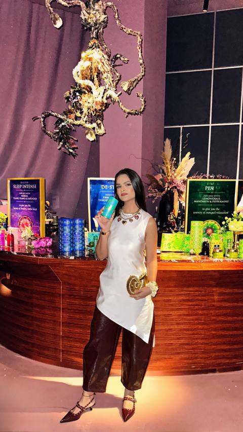 At the Dubai launch of Spa Ceylon, trying the Sri Lankan Ayurveda ranges; De-Stress was the favourite