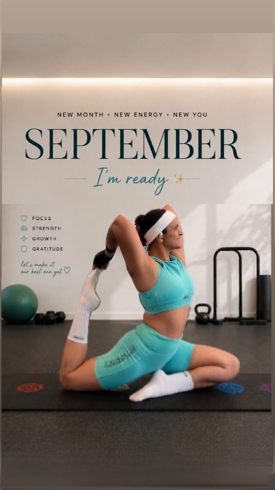 Aastha Chopra in Mermaid at the gym (Eka Pada Rajakapotasana variation), Gym, Dubai, September 2026